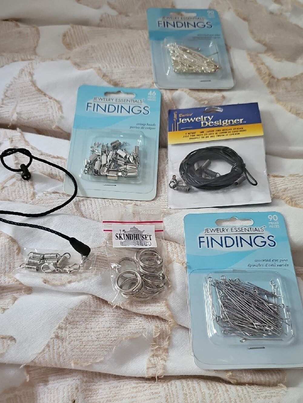 Silvertone Jewelry Making Findings - Assorted Eye Pins, Crimps